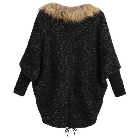 Plus Size Knitted Cardigan with Batwing Sleeves