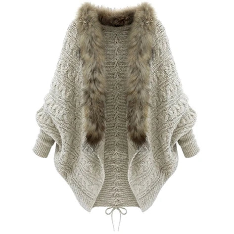 Plus Size Knitted Cardigan with Batwing Sleeves